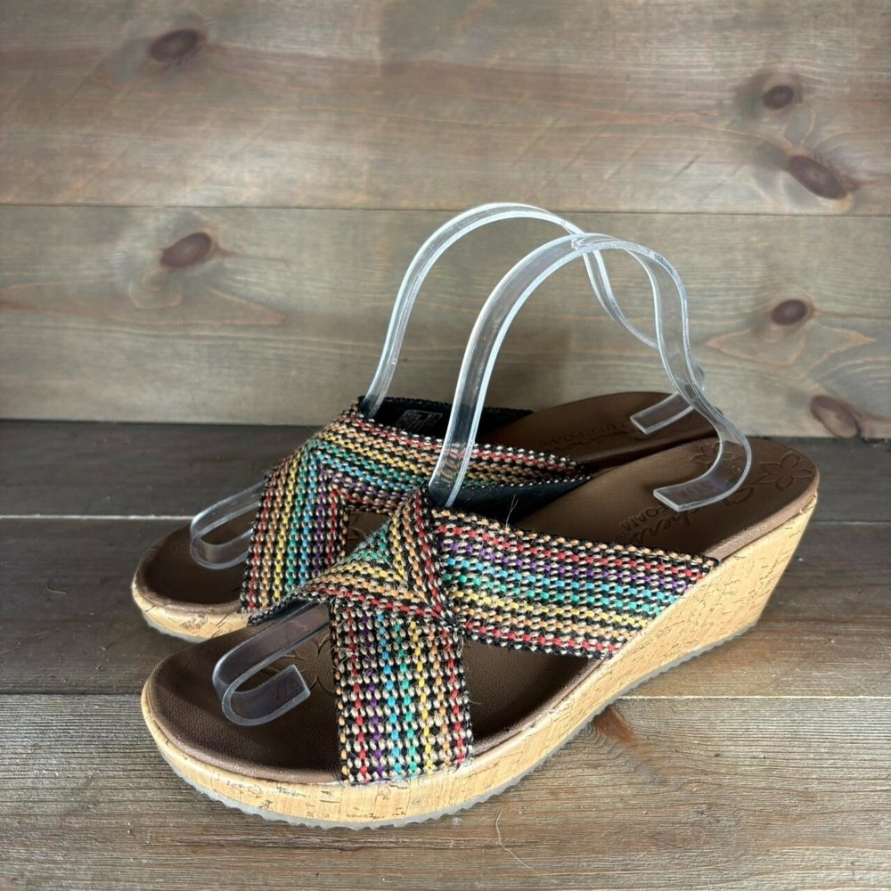 skechers beverlee womens size 11 shoes multicolor slip on wedge comfort sandals